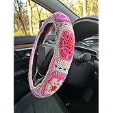 YDMZZB Crochet Galsang Flower Car Steering Wheel Covers,Car Interior Accessories Decorations (Pink:Wheel Cover)
