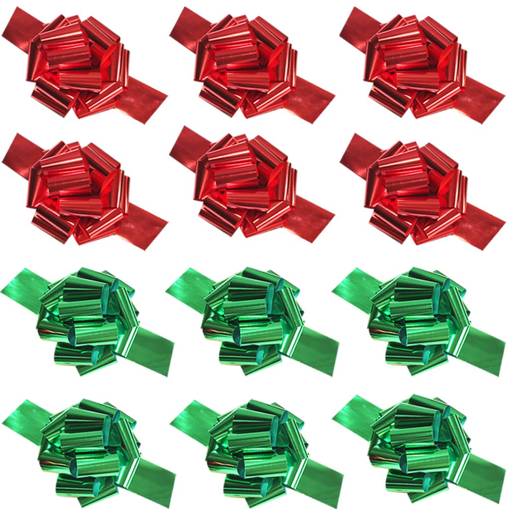 Photo 1 of 12Pcs Large Christmas Pull Bows,6 Inches Xmas Pull Bows Christmas Ribbon for Presents,Pull Bows for Gift Wrapping Gift Baskets,Birthday Parties,Bouquet,and Other Gift Decorations (12 red,Green)