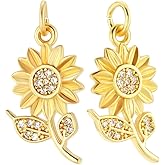 Beebeecraft 1 Box 12Pcs Sunflower Charms 18K Gold Plated Brass Flower Charms with Cubic Zirconia for Drop Dangle DIY Necklace Bracelet Jewelry Making