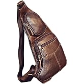 Leather Sling Bag Backpack for Men Women Crossbody Shoulder Chest Day Pack Outdoor Travel Camping Tactical Daypack