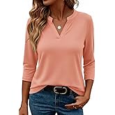 Women's 3/4 Sleeve V Neck T Shirt Solid Casual Tops Basic Tees 2025 Fall Winter Outfits Shirts Clothes