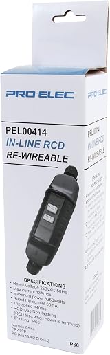 PRO ELEC PEL00414 13A Inline RCD IP66 Rewireable UK Outlet 30A Trip view 2