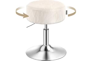 VASAGLE Adjustable Vanity Stool, Makeup Vanity Chair, 360° Swivel, PU Upholstery, Thick Cushion, for Bedroom, Kitchen, Dining
