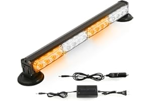 BooYu 19" LED Emergency Strobe Lights Bar Roadside Portable Mini Roof Top Plow Hazard Flash Beacon Warning Light w/Magnetic Base for Trucks/Trailer/Vehicle (Amber/White)