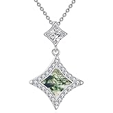 TACKAROR Natural Moss Agate Necklace for Women Kite-Cut Moss Agate Pendant Necklace Jewelry Dainty Gemstone Pendant Necklace Fine Jewelry Anniversary Birthday Christmas for Women Her Mom