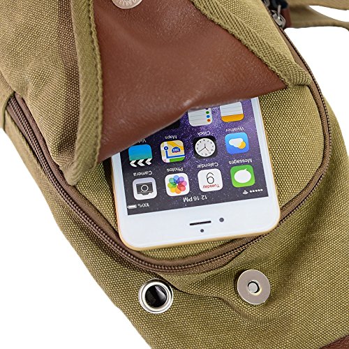 Aiyuda Men Women Canvas Unbalance Pack Crossbody Bag Sling Shoulder Chest Bag Rucksack Backpack for All Sports Khaki