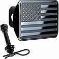 eVerHITCH USA Stainless Steel Flag Emblem Metal Hitch Cover with Pin Bolt (Fits 2" Receivers, Black)