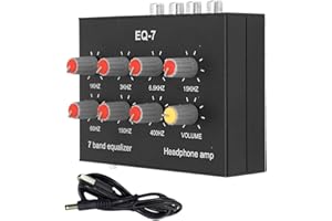 RQG EQ 7 Band Sound Equalizer Home Audio, 2 Channel Car Audio Equalizer, 3.5mm Interface Digital Headphone Stereo Equalizer for Home Audio, 12dB High Bass Adjustment