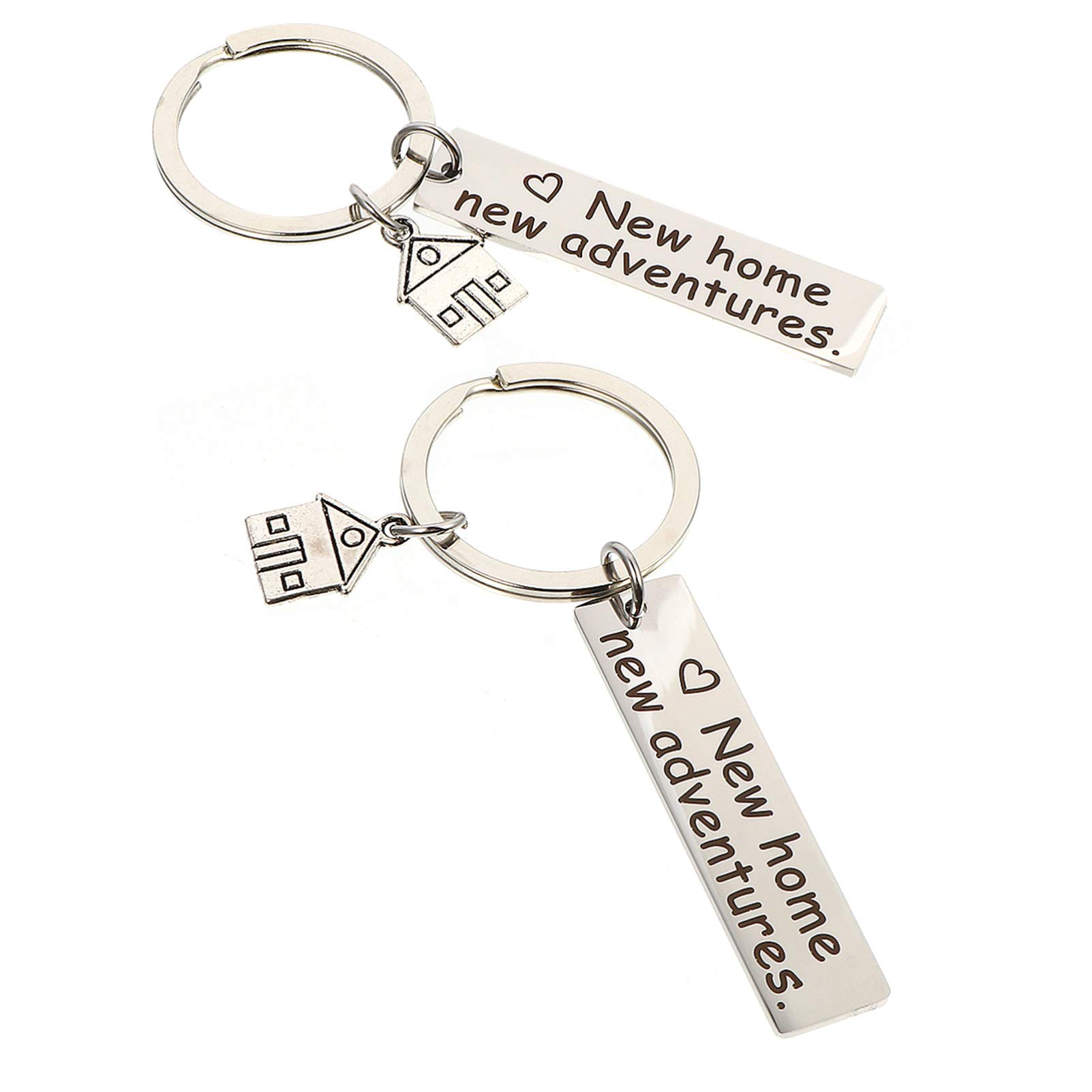 Amosfun 2pcs New Home New Adventures Keychain First Home Gift 2021 Stainless Steel Housewarming Keychain Gift Key Rings Key Hanging Pendant for 2021 New Year Gifts Couple Silver