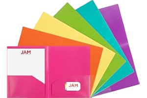 JAM PAPER Heavy Duty Plastic 2 Pocket School Folders - Assorted Fashion Colors - 6/Pack