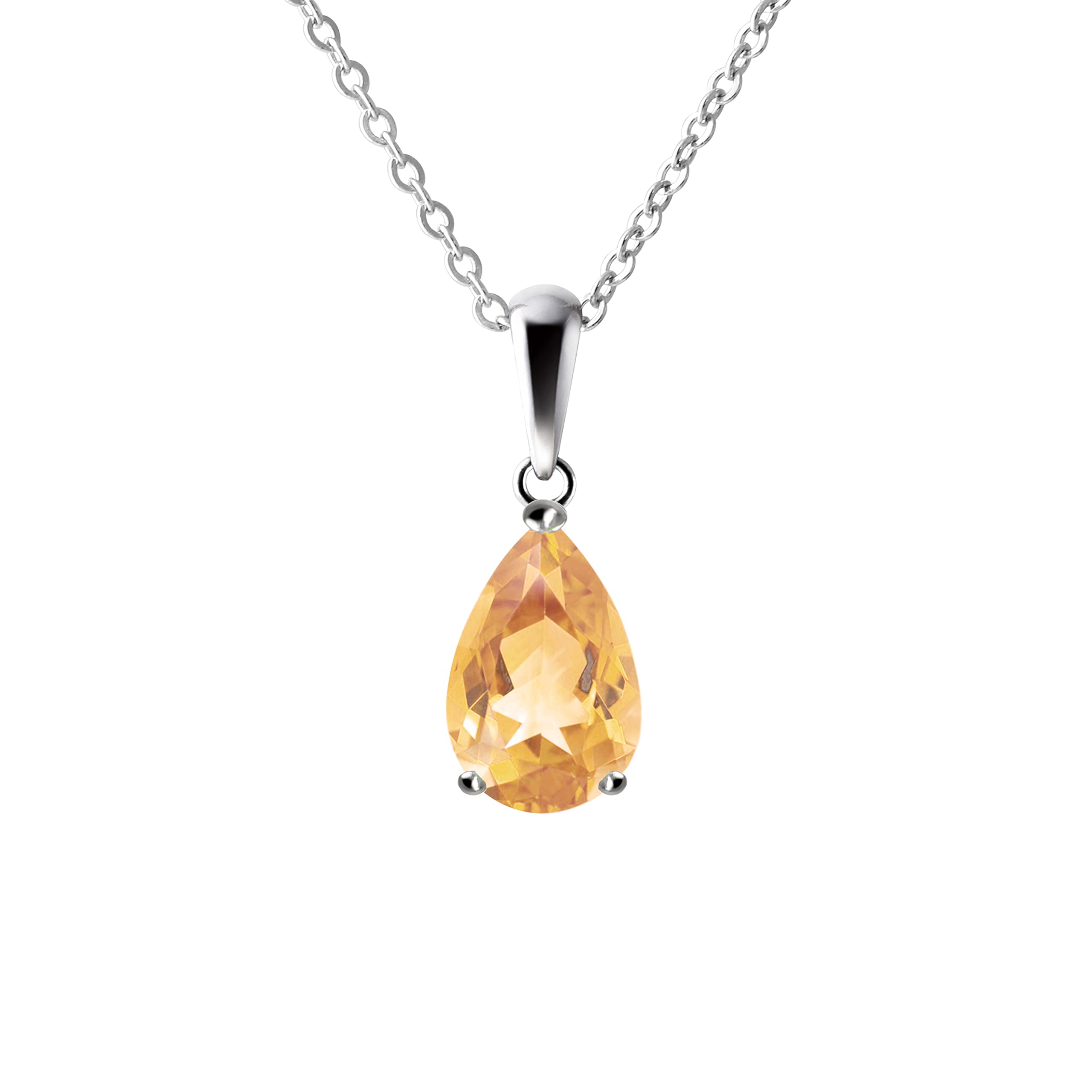Franki Baker 925 Sterling Silver Small & Dainty Pear Shape Natural Citrine Gemstone Pendant Necklace. Chain length: 50cm. Pendant Length with bale: 1.5cm
