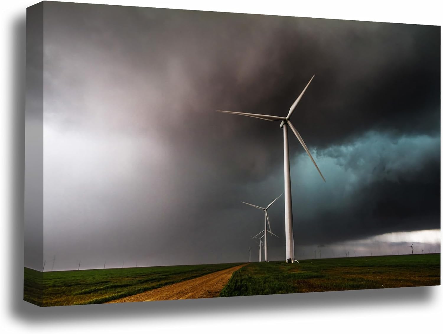 Photographs - Wind Farm Canvas Wall Art(Ready to Hang) Gallery Wrap of Wind Turbines in Storm on Spring Day in Texas Renewable Energy Photography Thunderstorm Decor (1.5, 30