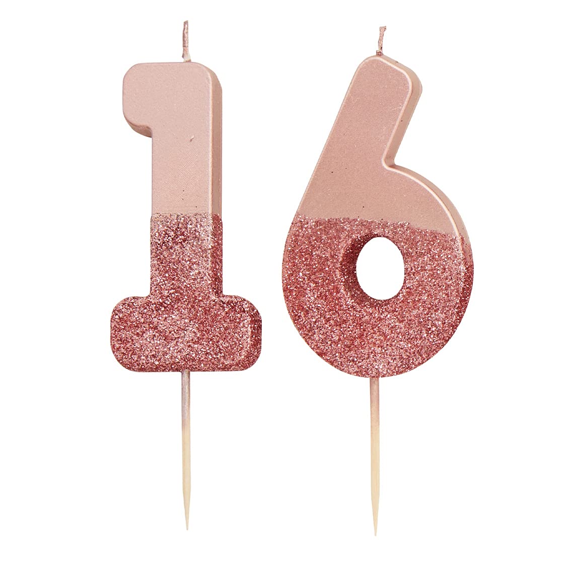 Talking Tables 16th Rose Gold Birthday Number Cake Candle Topper Dipped in Glitter