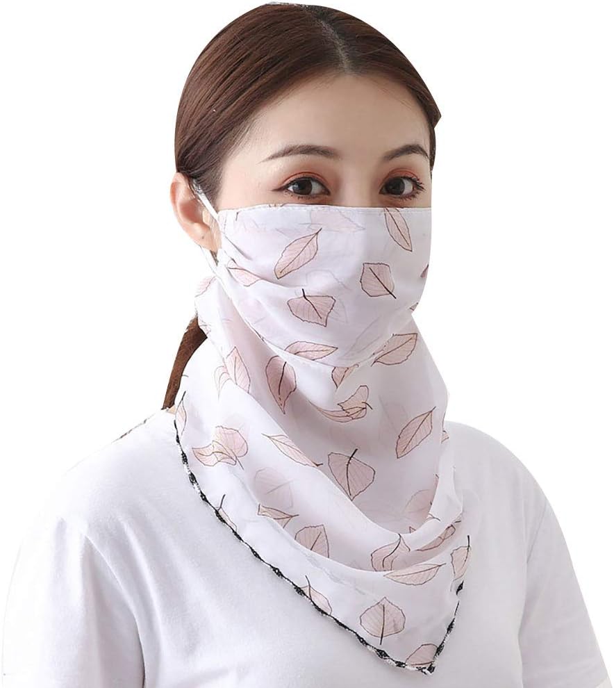 Fenfangxilas Fashion Unisex Mouth Face Cover Fashion Printed Outdoor Cycling Breathable Women Anti UV Sun Scarf Face Safety Face for Dust Protection - Leaf White