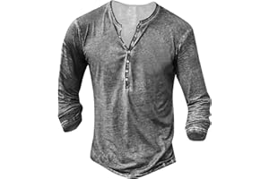 AMXYFBK Men's Distressed Henley Shirts Vintage Long Sleeve Button Down Tops Casual Washed Basic T-Shirt