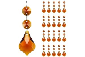 GOLDENHAITAI 20pcs Crystal Maple Leaf Chandelier Pendant Prisms, Hanging Glass Crystals Octagon Beads for Christmas Party Decoration 38mm (Amber)