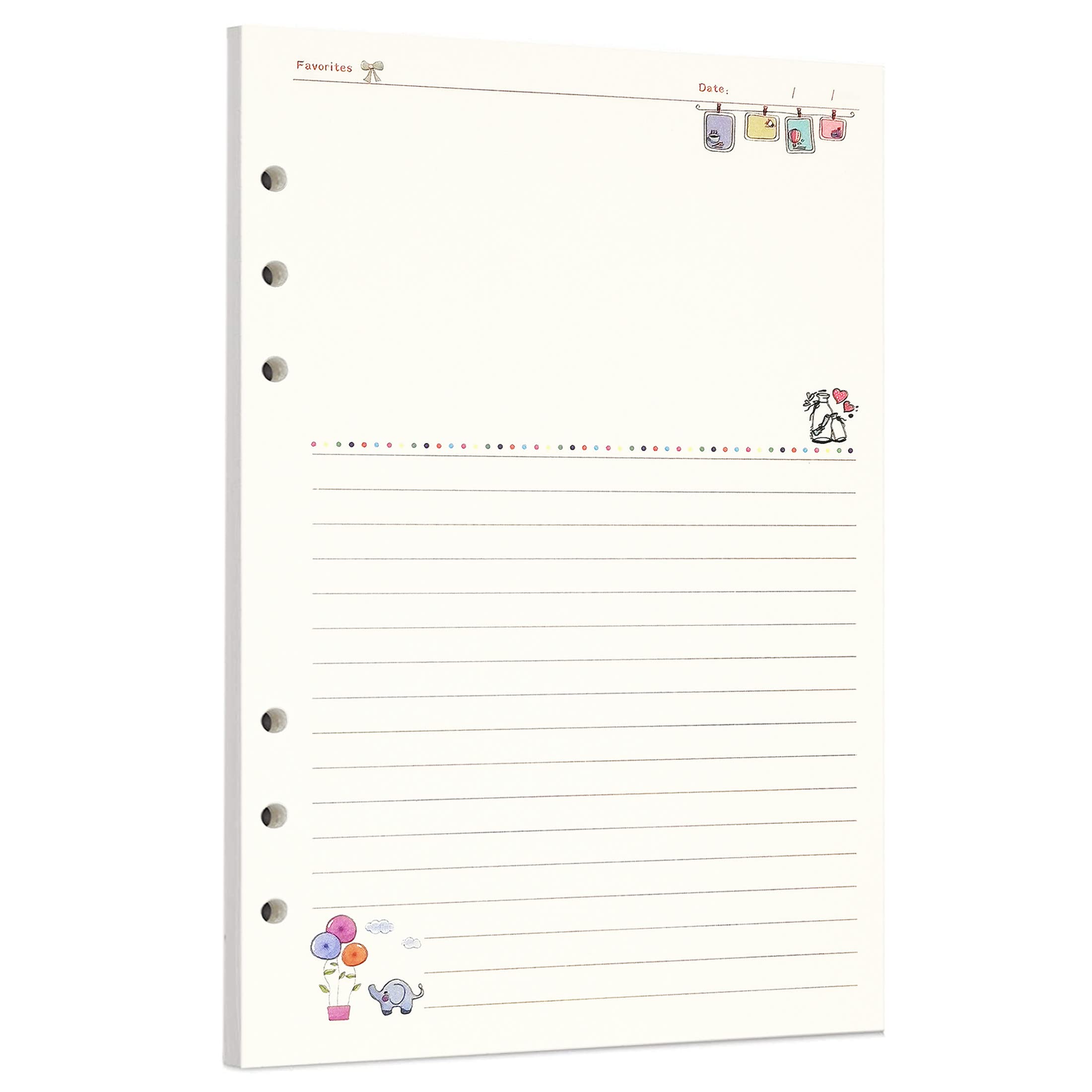 Zelten 45 Sheets 90 Pages Colorful Loose Leaf Punched Paper Refills Paper for 6 Hole Binder Personal Organizer Diary Notebook Refillable Planner (A5, Fairy Tale Diary)