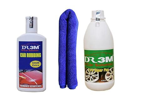 TYRE Shiner Plus 500ml.+CAR RUBBING 200gm.(60gm Extra).+ CAR Microfiber Cloth Blue.