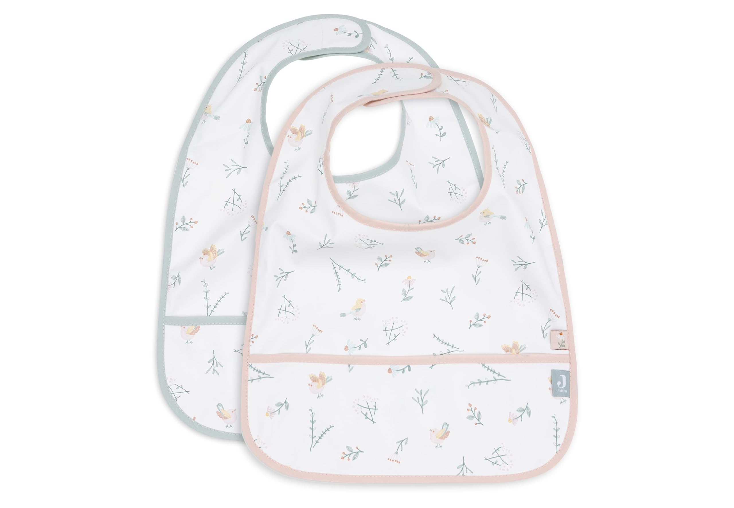 Jollein Baby Bib - Lovey Birds - Pack of 2 - Waterproof Bibs - With Velcro Fastening - Baby Bib - Drool Bib Baby