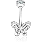 Senpotly 14G Butterfly Belly Button Rings for Women - 925 Sterling Silver Hypoallergenic Navel Ring Navel Barbell Stud Summer Beach Belly Button Stud Y2k Navel Piercing Jewelry