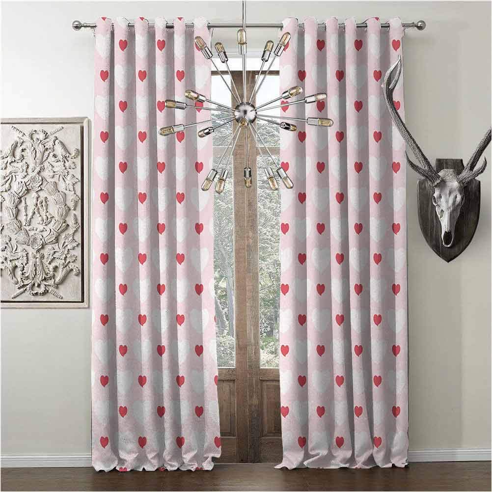 hengshu Wear-Resistant Color Curtains, Love, Blackout Curtain Panel, Small and Big Hearts Valentines Feminine Antique Gatherings Engagement Inspired, W84 x L108 Inch Red Rose White, Grommets Sunshade