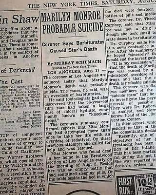 Amazon.com: MARILYN MONROE'S DEATH SUICIDE REPORT Norma Jean Baker 1st ...