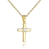 RAYSAM Cross Necklace for Women 14K Gold Cross Necklaces for Women Gold Crosses Chain Necklace for Womens Soft Curves with Elegant Shinning Crosses Chain Pendant Necklaces for Womens 20mm