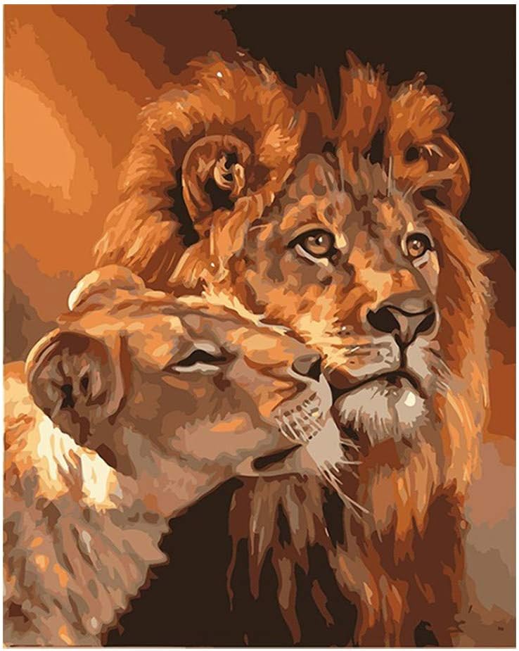 Paint by Numbers for Adults, DIY Painting Paint by Numbers Kits on Canvas, Lion/Flowers 15.75×19.69inch