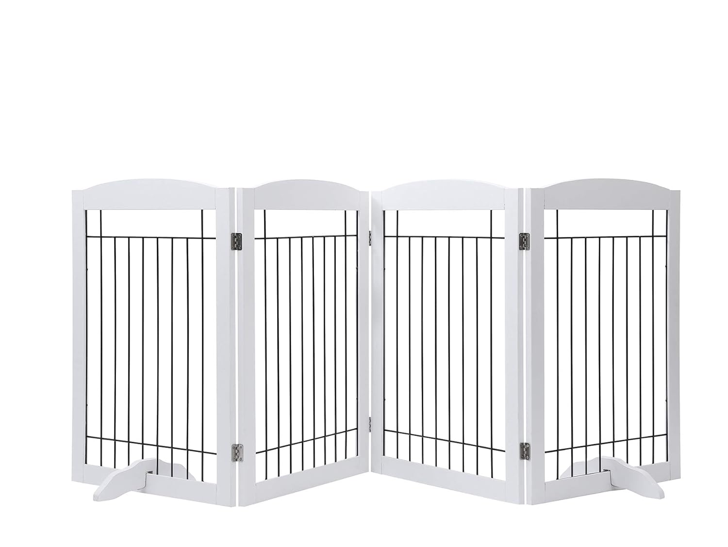 PAWLAND 96-inch Extra Wide Dog gate for The House, Doorway, Stairs, Freestanding Foldable Wire Pet Gate, Set of Support Feet Included (White, 30" Height-4 Panels) : Baby