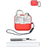 Case for Anker Soundcore AeroClip Open-Ear Clip-On Earbuds,Soft Protective,BOVUGAC Silicone Case Cover with Keychain & Cleaning Kit & Lanyard for Anker Soundcore AeroClip Earbuds-Red