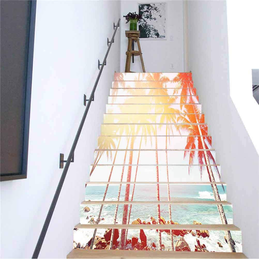 Amazon Com 3d Stair Sticker Removable Wall Stickers Home Decor Coconut Trees And Turquoise Indian O Removable Self Adhesive Decorative Stair Risers Sticker W43 3 X H7 08 Inch 13pcs Set Baby