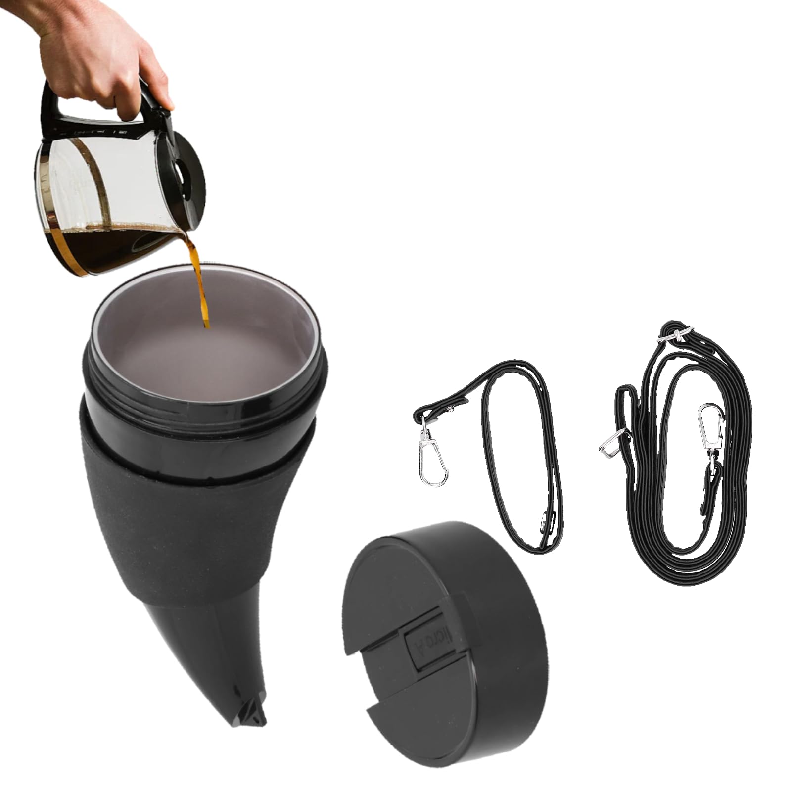 HERCHR Viking Cup Drinking Horn Tankard 230ml 8Oz Goat Horns Coffee Mug with Lid and Adjustable Shoulder Strap Stainless Steel Vacuum Cup Mug for Travel Camping — image 1