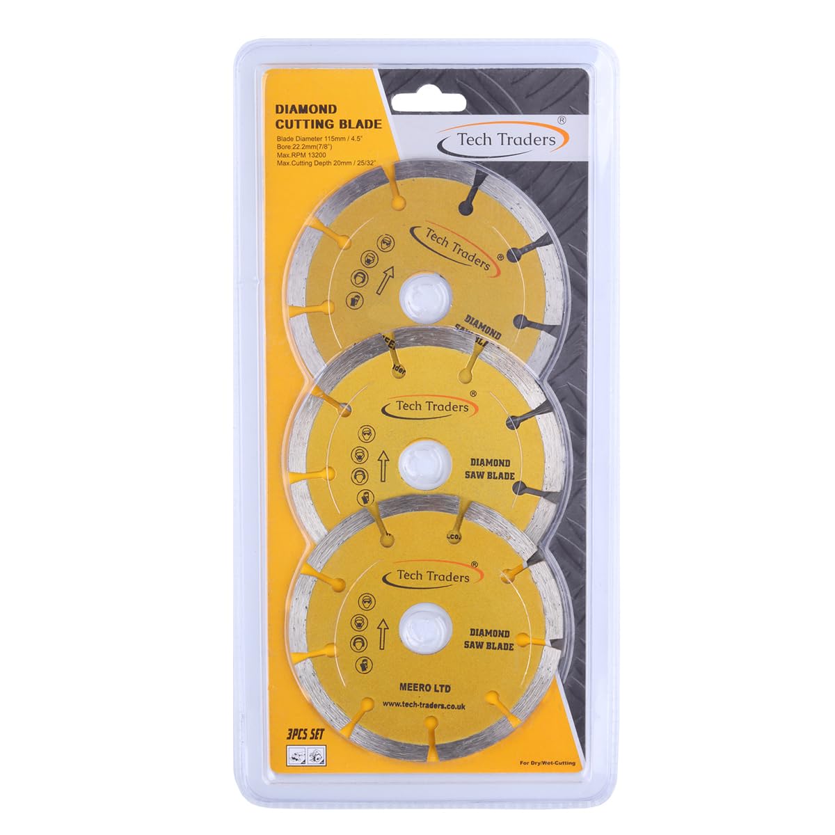 Tech Traders ® 3 x 115mm 4.5" Diamond Disc Cutting Blade Angle Grinder Stone Brick Concrete