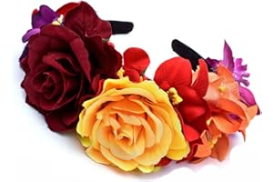 DreamLily Day of The Dead Headband Costume Rose Flower Crown Mexican Headpiece BC40