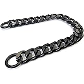 VersaKits Matte Black Chunky Cuban Chain Charm Purse Strap 15-1/2 Inch Aluminum Chain Extender Accessory Decoration for Pants Shoes Dog Collar