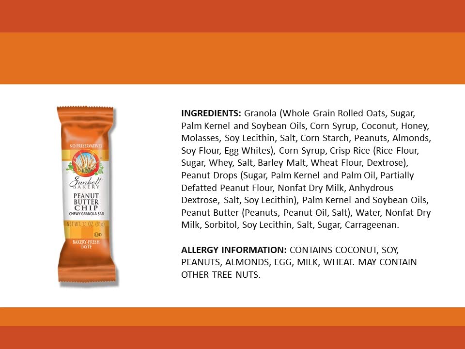 Sunbelt Bakery Peanut Butter Chip Chewy Granola Bars, 1.1 OZ,10 Count