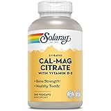 Solaray Calcium Magnesium Citrate 2:1 Ratio with Vitamin D2, Healthy Bone, Muscle & Nerve Support, 60 Serv, 360 VegCaps