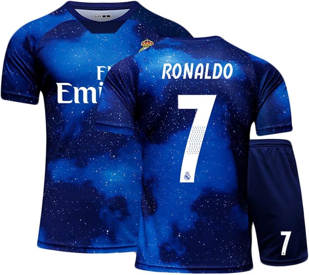 Amazon Co Jp 7ロナウドフットボールジャージ キッズスポーツスーツフットボールtシャツ 11種類のスタイル チームジャージ Blue 130 スポーツ アウトドア