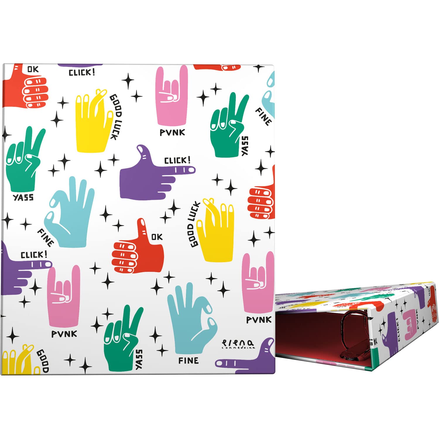 Grafoplás 88172643. 4 Ring Binder, A4, Mixed Rings 40 mm, Soft Anti-Fingerprint Plasticized Elena Corredoira Collection, Hands, Multicoloured