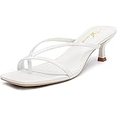 Athlefit Women's Strappy Kitten Heels Flip Flops Square Open Toe Low Heels Fashion Party Dress Thong Heeled Sandals