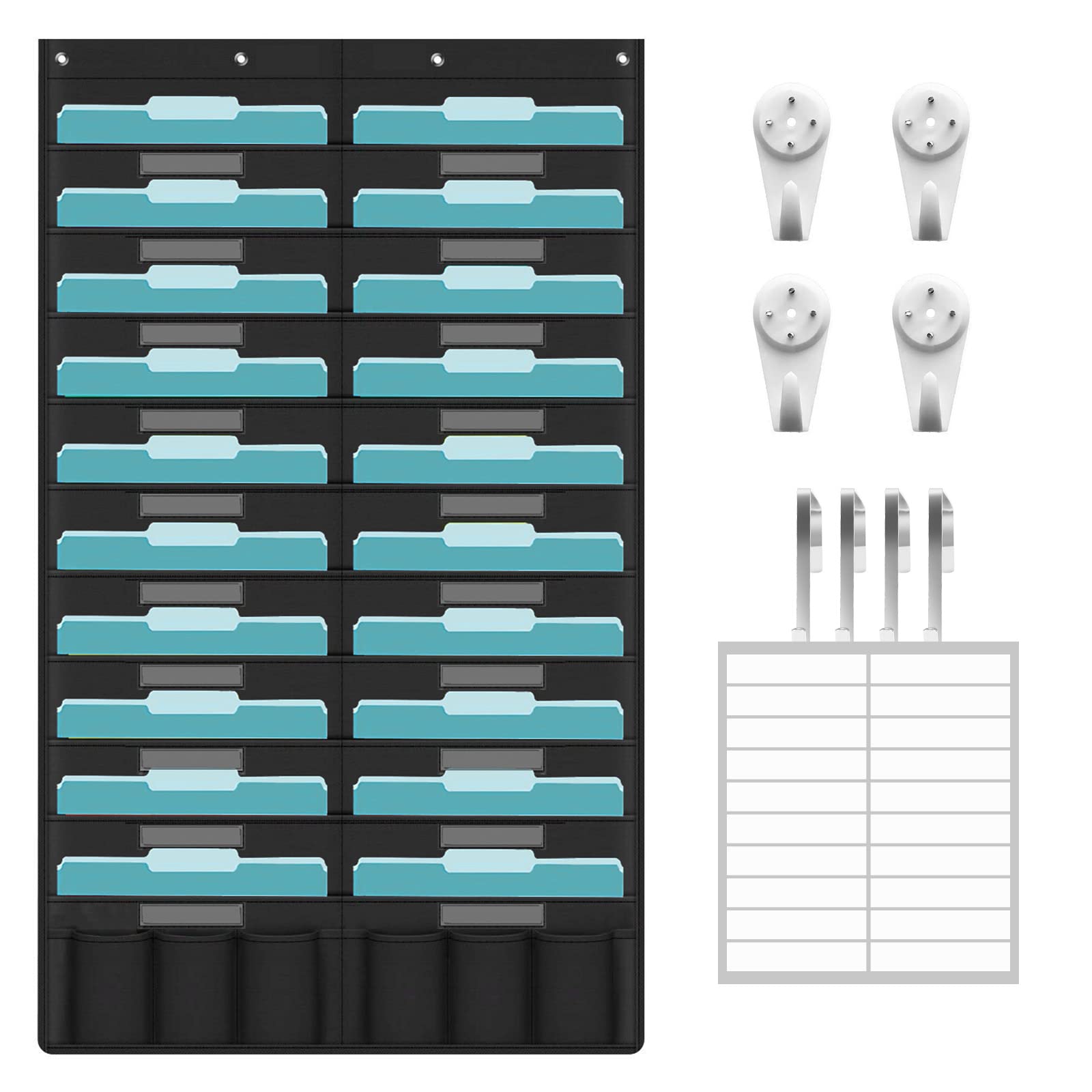 KIKIGOAL 20 Pocket Hanging Wall File Organizer, Heavy Duty Storage Chart With Name Tag Pockets for File Folder and Paper, Over The Door Hooks, Labels