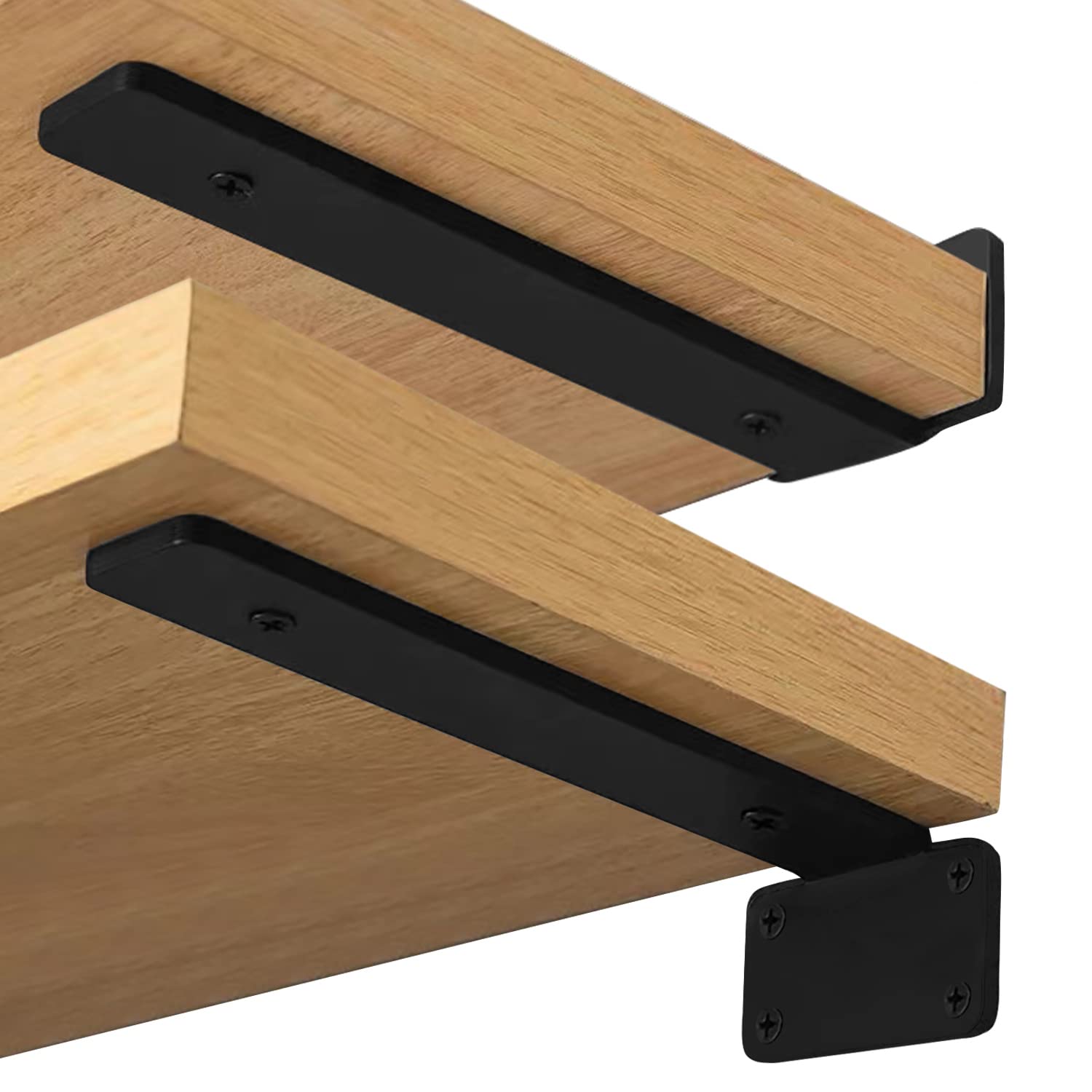 Oursouion Heavy Duty Metal Shelf Brackets 4 Pack - 1/5 Inch Thick Wall Mounted Hidden Black L Brackets, Rustic Industrial Floating Design - 10inch