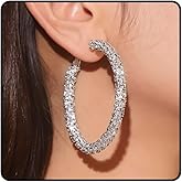 Sparkly Silver Hoop Earrings for Women Bright Shiny Rhinestone Hoop Earrings Gold Silver Glitter Rhinestone Hoops Wedding Bride Party Prom Jewelry Accessories