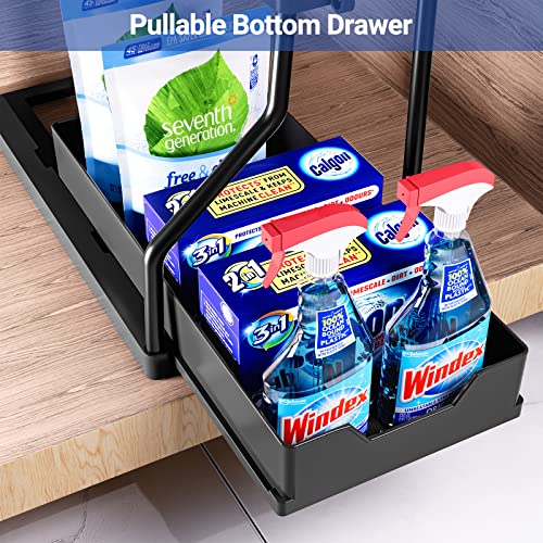 Puricon 2 Pack Under Sink Organizer, 2Tier LShape Sliding Under Sink