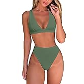 fatty tiger Womens High Waisted Thong Bikini Sets Sexy Brazilian Triangle Top Deep V Neck Two Piece Swimsuit Bathing Suits
