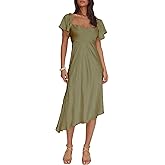 2026 Satin Cowl Neck Flutter Sleeve Midi Dress Silk Sexy Tie Back Asymmetrical Hemline Formal Long Dresses for Wedding Guest