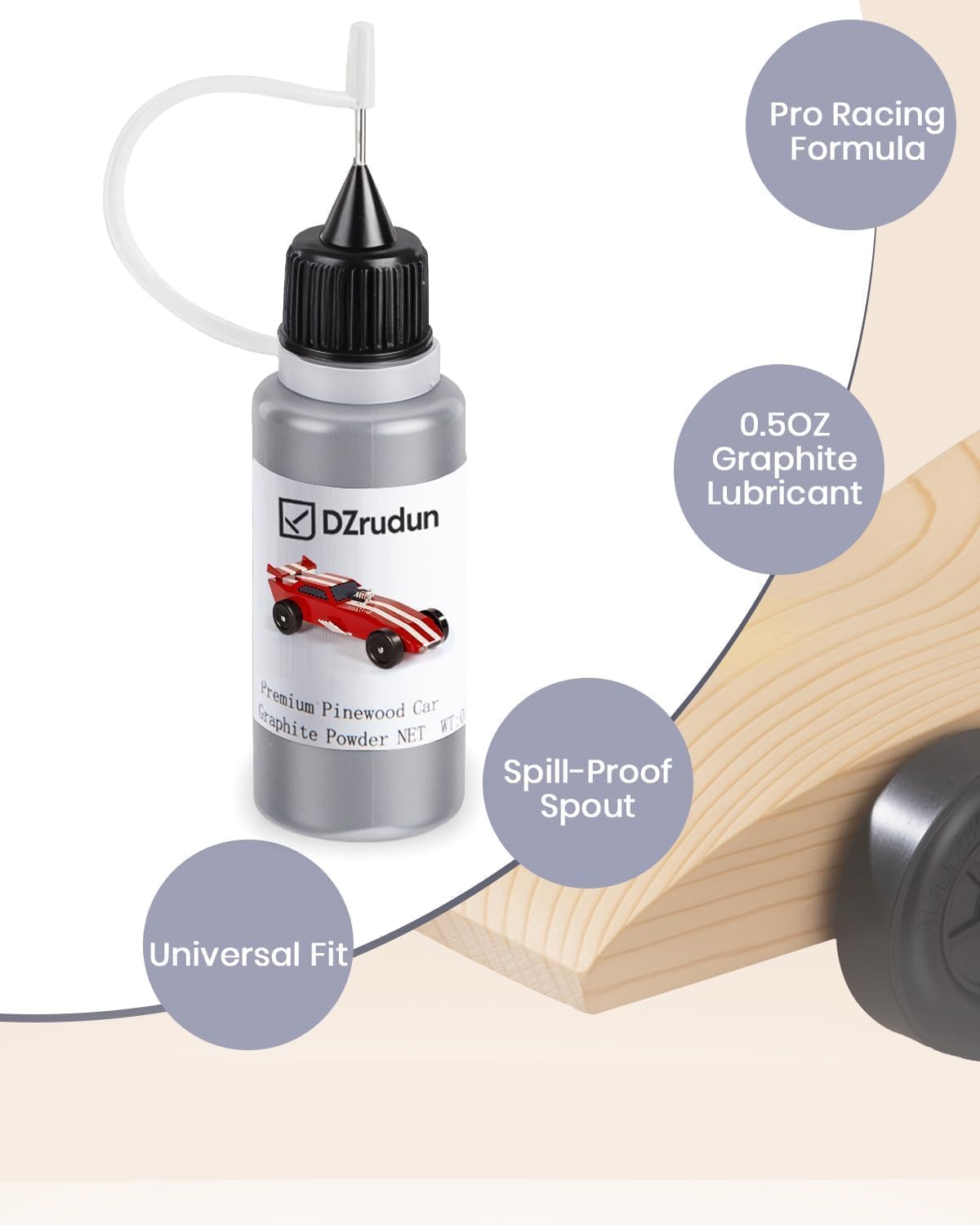 DZrudun Graphite Powder for Pinewood Cars-0.5oz Dry Graphite Lubricant Spray for Derby Axles&Wheels|High-Purity 3000-Mesh Multi-Use Lock Lubricant|Use with Pinewood Car Weights Kit|Easy Squeeze Bottle