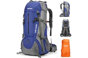 King'sGuard 70L Hiking Backpack Large Lightweight Waterproof Camping Backpack Travel Backpacking Backpack Daypack with Rain Cover -Frameless (Deep Blue)