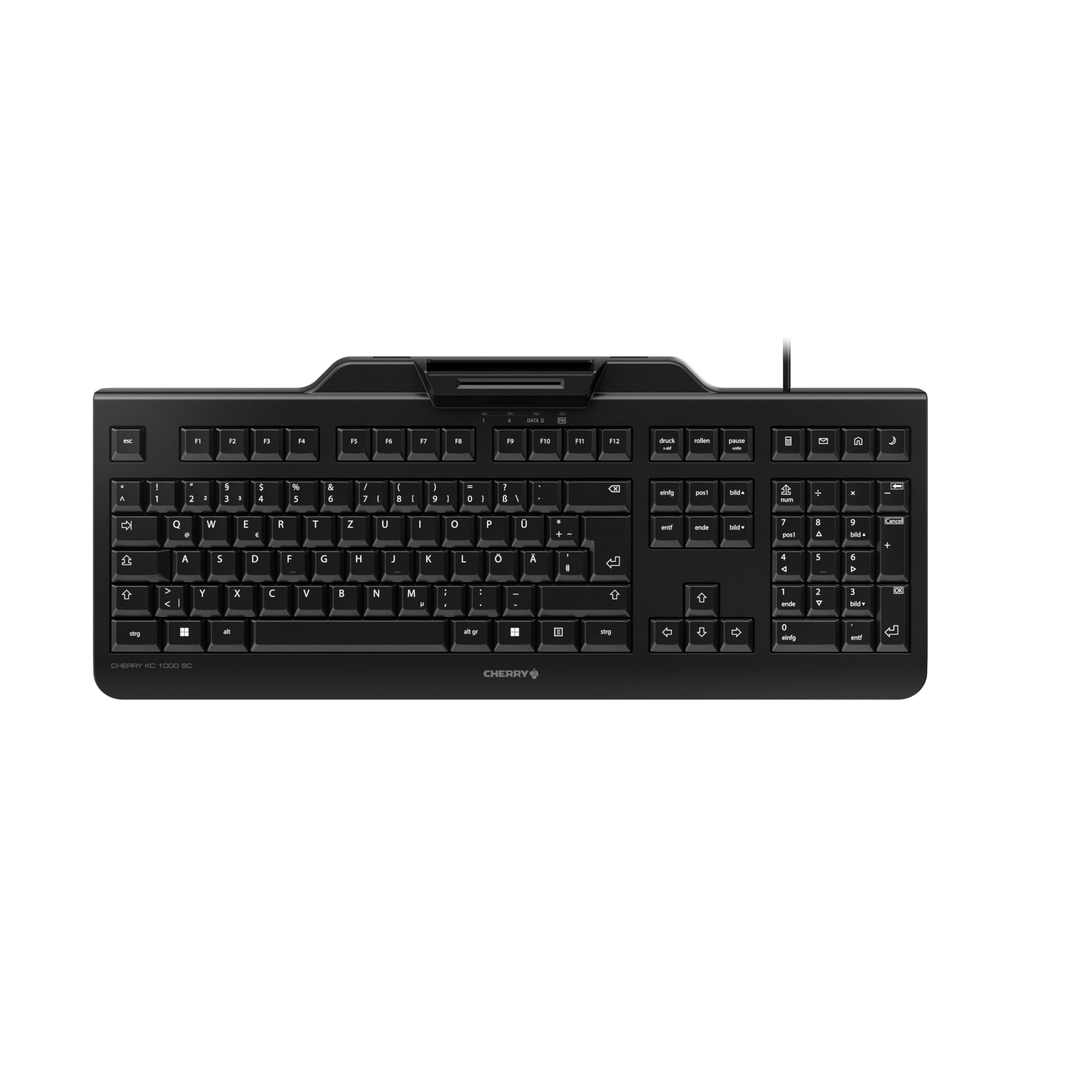 CHERRY KC 1000 SC, Kabelgebundene Security-Tastatur mit integriertem Kartenleser, Deutsches Layout (QWERTZ), Plug & Play (USB-A), Flaches Design, Schwarz