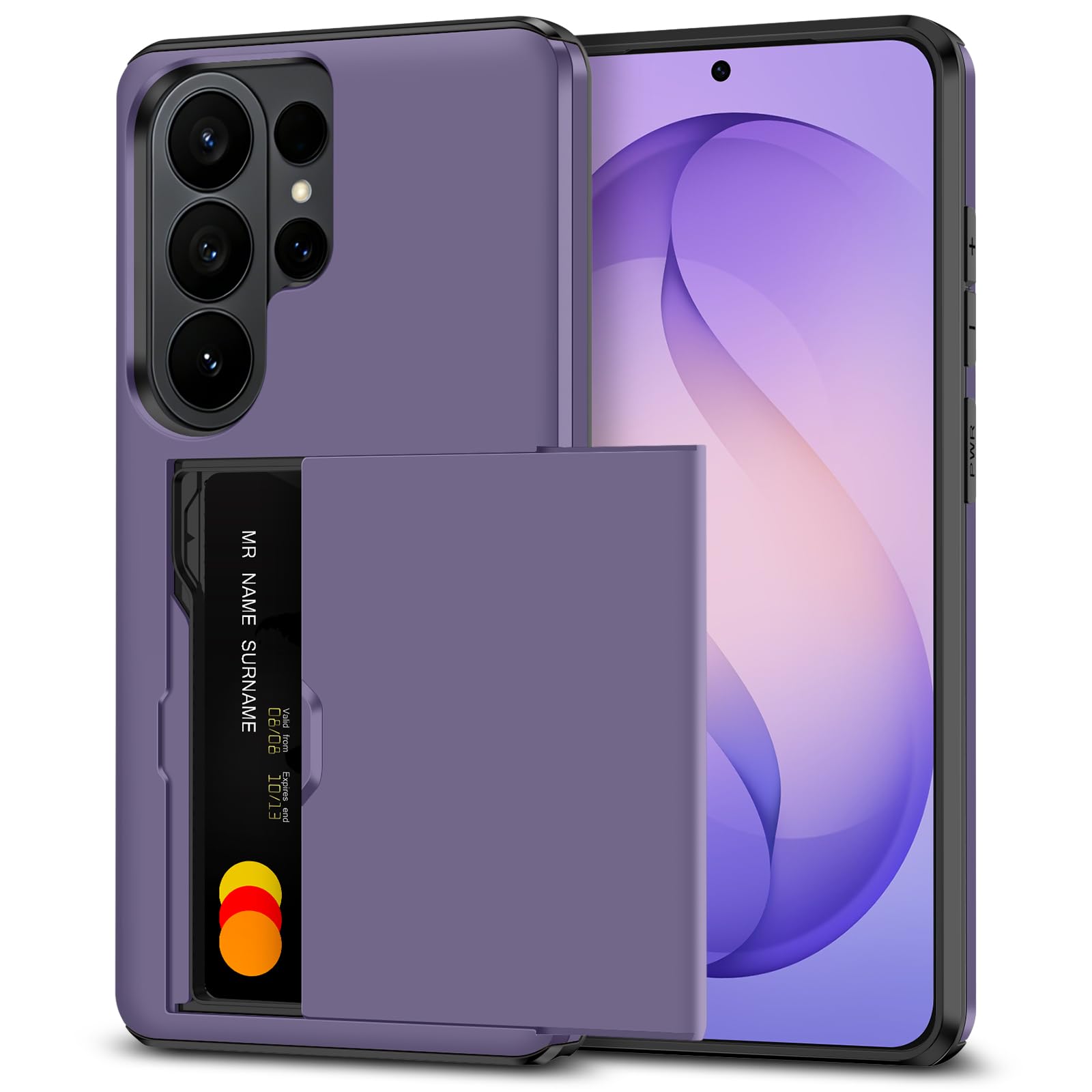 SAMONPOW for Samsung Galaxy S26 Ultra Case with Card Holder Phone Case Galaxy S26 Ultra Wallet Case Heavy Duty Shockproof Full Body Phone Cover for Samsung S26 Ultra,for Women Men, Purple
